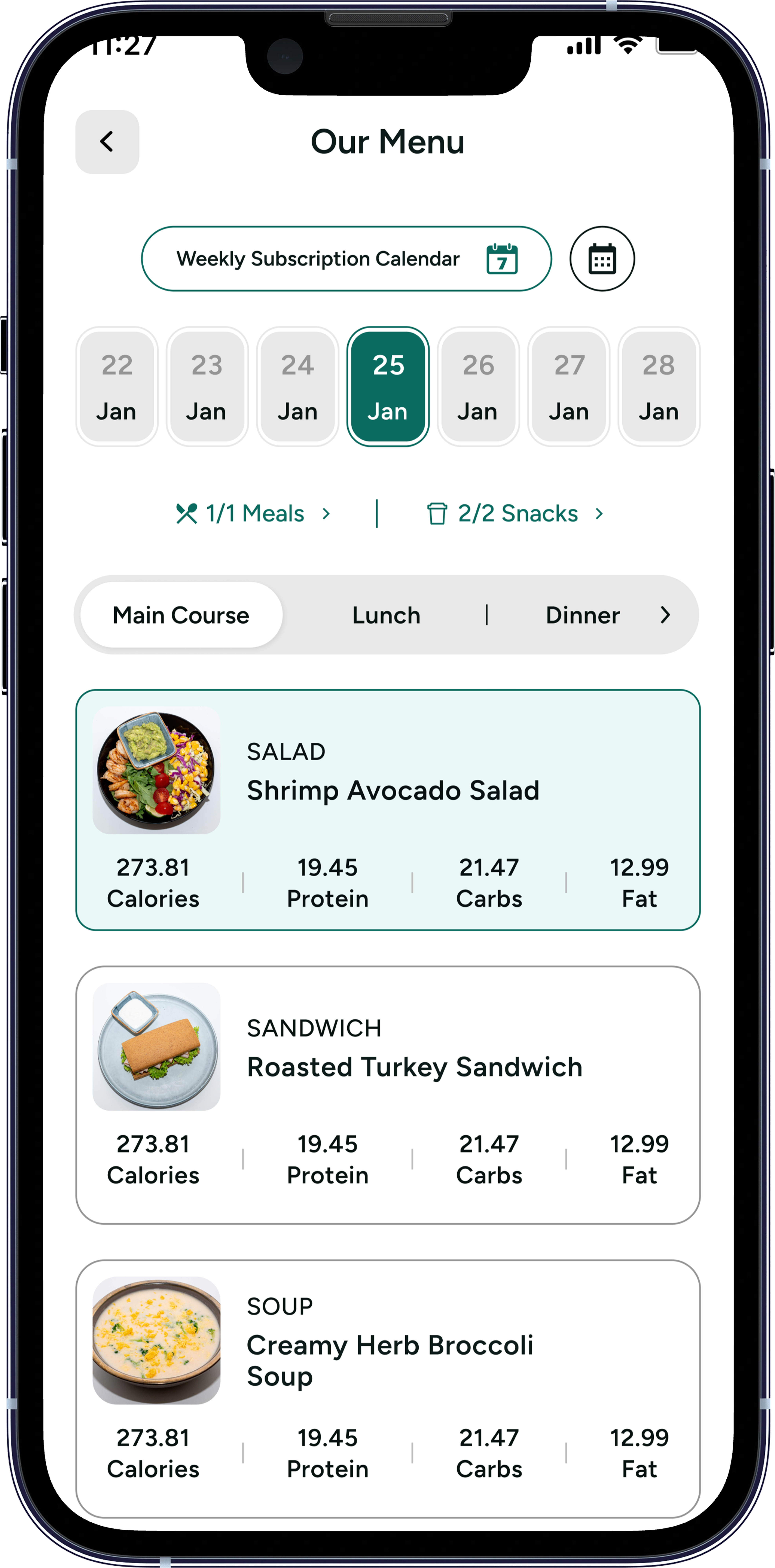 Diet Meal Management app screenshot